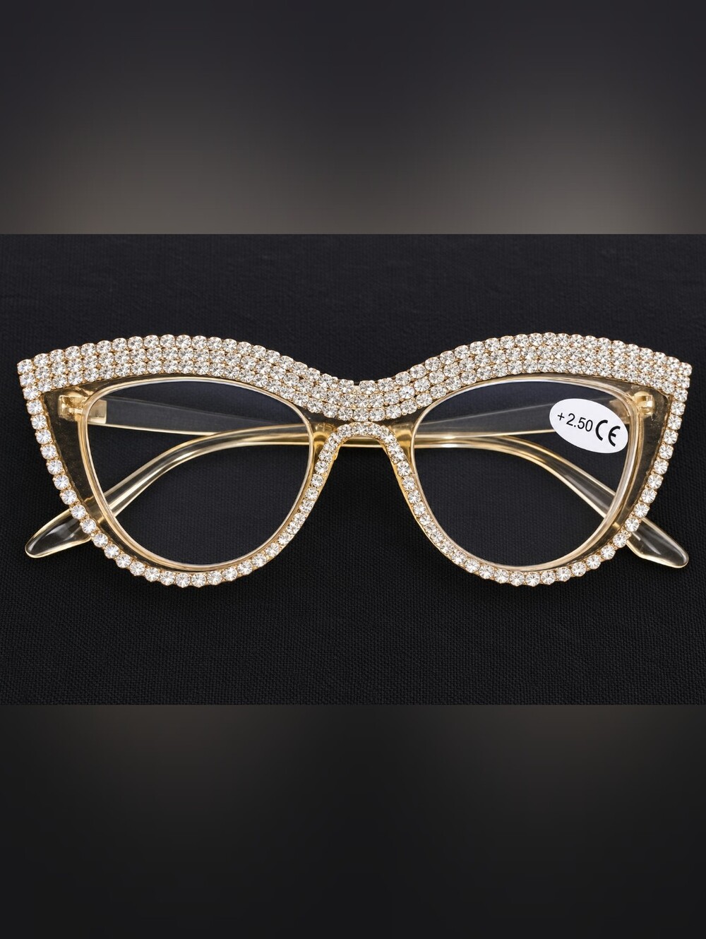 +2.50 Bling Rhinestone Cat Eye Readers. Crystals On Blush Resin Plsdtic. New
